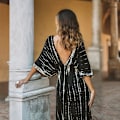 Miniatyrbilde 7 av 8: Sexy Stripe Print Deep V Backless Slim Casual kjole for kvinner Black F