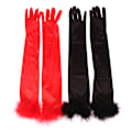 Miniatyrbilde 4 av 5: Elastiske Full Finger Silk Satin Cuff Feather Damehansker Black