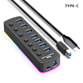 Pikkukuva 1 / 6: RGB USB 3.0 Hub 7 Ports Data Port Adapter 5Gbps TYPE-C