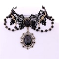 Miniatyrbillede 1 af 5: Mode gotisk sort rose blomst blonder choker krave hals
