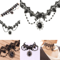 Miniatyrbillede 3 af 5: Mode gotisk sort rose blomst blonder choker krave hals