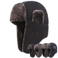 Miniatyrbillede 2 af 5: Mænd Fleece Foret Vandtæt Vinter Walking Trapper Hat Vindtæt Black