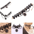 Miniatyrbillede 2 af 5: Mode gotisk sort rose blomst blonder choker krave hals