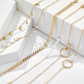 Miniatyrbillede 4 af 5: 6 stk/sæt Boho armbånd sæt kvinder kvaster blade cirkulære kæder Gold