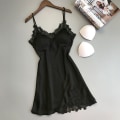 Miniatyrbillede 5 af 5: Kvinder Sexet Lingeri Silke Lace Robe Kjole BNightdress Navy M