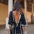 Miniatyrbilde 5 av 8: Sexy Stripe Print Deep V Backless Slim Casual kjole for kvinner Black F