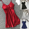 Miniatyrbilde 2 av 5: Kvinner Sexy Undertøy Silke Lace Robe Kjole BNightdress Navy M