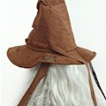 Miniatyrbild 3 av 8: Hatt för häxa och trollkarl, sorteringshatt i läder, Halloween-hatt Brown