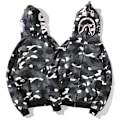 Miniatyrbilde 1 av 5: Bape hettegenser Shark Mouth Ape Camo Print Bomulls Full Zip Jakke for Svartvitt Svartvitt 4XL