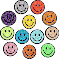 Miniatyrbillede 1 af 5: 12 stk. Smile Face Stryge-på-patches Glade Ansigter Chenille Patches til Tøj Kjoler Jakker Smile Patches til Hatte Søde