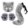 Miniatyrbillede 1 af 5: Falsk Pels Ræv Hale Kat Varulv Cosplay Kostume Sæt Blød Maske Fluffy Poter Handsker Halloween Jul Mørkegrå Dark gray One Size