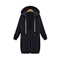 Miniatyrbillede 1 af 5: Damejakke med lynlås foran i fleece, lang hættetrøje i plus størrelse Sort Black XXL