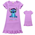 Miniatyrbilde 1 av 2: Søte Lilo & Stitch-trykte nattkjole-pyjamas for jenter 7-14 år, kortsermet, lilla Purple 9-10Years