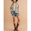Miniatyrbilde 4 av 5: Dame Rhinestone Frynse Denimjakke Lang Erme Casual Tassel Jeanjakke Kåpe Khaki Khaki X-Large