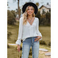Miniatyrbillede 4 af 5: Blouse med V-udskæring, blonder og patchwork-design, langærmet top vit