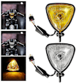 Miniatyrbillede 5 af 5: Retro Motorcykel Trekant Forlygte Krom/Sort DC 12v Frontlygte Til Bobber Custom Chopper Cafe Racer Vandtæt Lys Black Amber Lens