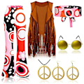 Miniatyrbild 1 av 4: 70-tals Hippie fest retro kostym tofsväst+byxor+scarf kostym Newway Big Circle Big Circle XL