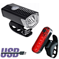 Pikkukuva 1 / 5: 2 kpl Polkupyörän Valosarja LED USB Ladattava 300 Lumenia 3 Tilaa Polkupyörän Lamppu MTB Maantiepyörän Etu- ja Takavalo Sarja Taskulamppu 2Pcs set A251