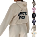 Miniatyrbild 5 av 5: Dam Vit Fox Hoodie Träningsdräkt Sweatshirt Toppar Långa Byxor Set Svart Svart Black M
