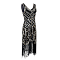 Miniatyrbillede 1 af 4: 1920'er Flapper Kjole til Kvinder Lang Frynser Great Gatsby Kostume Kjole 20'er Pailletter Perler Vintage L L Black Gold