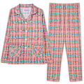 Miniatyrbillede 1 af 5: Bomulds pyjamas til kvinder, søde piger, langærmet toppe + bukser med lommer, prikket afslappet loungewear orange plaid M