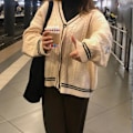 Miniatyrbild 5 av 5: Taylor Swift Dam Oversized Stickad Cardigan Casual Button Down Långärmad V-ringad Folklore Tröjor Aprikos Apricot L