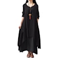 Miniatyrbillede 1 af 5: Plus Size Oversized Dame Ensfarvet Langærmet Baggy Løs Lagdelt Maxikjole Black S