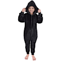 Miniatyrbilde 1 av 5: Jenter Gutter Ensfarget Fleece Hette Onesie Myk Komfortabel for Barn Black 5-6 Years