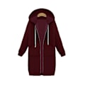Miniatyrbillede 1 af 5: Dame Zip Front Fleece Lang Plus Size Hoodie Vinrød Wine Red XXL