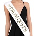 Miniatyrbillede 5 af 5: Katea \"Prom King\" og \"Prom Queen\" bånd - Skolefest tilbehør til skolefest, hvid med print - -
