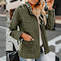 Miniatyrbilde 2 av 3: Dame Militærjakke med Trykknapper Streetwear Høstjakke Lang Sl Hærgrønn Army Green 4XL
