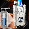 Miniatyrbillede 4 af 5: 5-i-1 Cigar Lighter med V-Cutter & Punch & Draw Enhancer - Triple Jet Flame Genopfyldelig Butan Torch, Perfekt Gave til Mænd Black Brushed