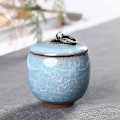 Miniatyrbillede 1 af 5: Keramik Kæledyrsaske Krukke Mini Begravelsesurne til Aske Kremering Kæledyrsurne til Aske Sort Kat Dyr Urnen Fugle Hund Memoria Sky Blue