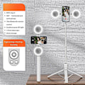 Miniatyrbillede 3 af 5: R17DS 1,75 m Bærbar Bluetooth Selfie Stick Udtrækkeligt Tripod Telefonstativ med Dobbelte Udfyldningslys 360 Multicolor White