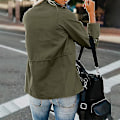 Miniatyrbilde 3 av 3: Dame Militærjakke med Trykknapper Streetwear Høstjakke Lang Sl Hærgrønn Army Green M