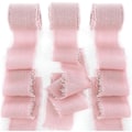 Miniatyrbilde 1 av 5: Ruller 1.5\" Håndlaget Frynser Chiffon Silkebånd Riflete Kanter Bånd for Bryllupsinvitasjoner, Brudebuketter, Gaveinnpakking (Rosa)