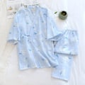 Miniatyrbild 1 av 5: 2024 Ny Sju-Ärm Japansk Stil Kimono Pyjamas Set Kvinnlig Vår Och Höst 100% Bomullsväv Kläder Söta Söta Två-P 10 10 M