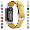 Miniatyrbild 1 av 5: Premium Äkta Läder Justerbart Armband för Fitbit Charge 6/5 - Perfekt Gul Yellow Fitbit Charge 6