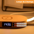 Miniatyrbillede 4 af 5: Trådløs Oplader Sengelampe, Touch med USB-Port, Induktionsoplader med Ur, Bordlampe med 3 Farvetilstande og Dæmpbar, Træ & Hvid