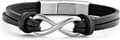 Frank 1967 Multilayer læderarmbånd til mænd med infinity-symbol i rustfrit stål, justerbar glidelås, sort, 20-21 cm