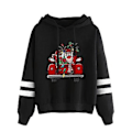 Miniatyrbillede 3 af 4: Dame Hoodie med Julemønster, Dobbeltfarvet Blokering, Langærmet, Hætte (L Sort)