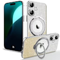 Miniatyrbilde 1 av 4: Etui til iPhone 16 - Glitrende beskyttelse med sølv roterende magnetisk ring i krom Blue