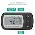 Miniatyrbild 5 av 5: Digital kylskåpstermometer, vattentät frys-kylskåpstermometer med hängare, lättläst LCD-skärm, Max/Min-registreringsfunktion (svart)