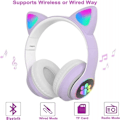Miniatyrbild 3 av 5: Wireless Kids Headphones with LED Lights, Cat Ears and Microphone