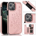 Pikkukuva 1 / 5: iPhone 13 - Iskun kestävä nahkakuori korttitaskulla Rose Gold