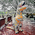 Pikkukuva 3 / 4: Lapsen ja Aikuisten Dinosaurusten Ilmapuku Cosplay-asu T-rex Anime Piirretty Juhlamekko Asut Halloween-asu Vihreä green