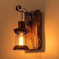 Miniatyrbillede 1 af 4: Piao Retro Væghængt Lampe Træ Kreative Væghængte Lamper Træ Kunst Lanterne Tøjbutik Restaurant Kaffe Bar Træ Retro Lamper E27 Glas Væghængt Lampe Soveværelse Ai