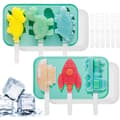 2 Pack Silicone Ice Cream Molds Reusable BPA Free Popsicle Molds with Spill Proof Lids and 12 Sticks, (Animal＋Sea, Land, Air Pattern）