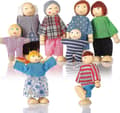 Trähusdockor Människor 8 Figurer, Dockfamilj Set Flickor Småbarn Barn Dockhus Tillbehör Leksaker