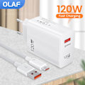 Miniatyrbilde 1 av 5: 120W USB-lader Rask lading QC3.0 USB C-kabel Type C-kabel Mobiltelefonlader for Huawei Samsung Xiaomi Quick Charge EU-Hvit-10A